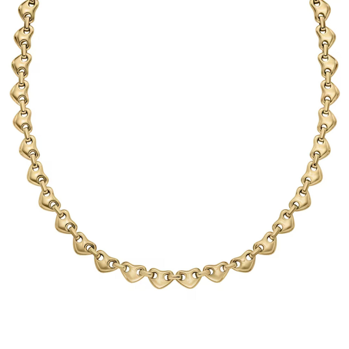 Close-up view of Emporio Armani Sentimental womens gold chain necklace EGS3330710 showing heart-shaped links