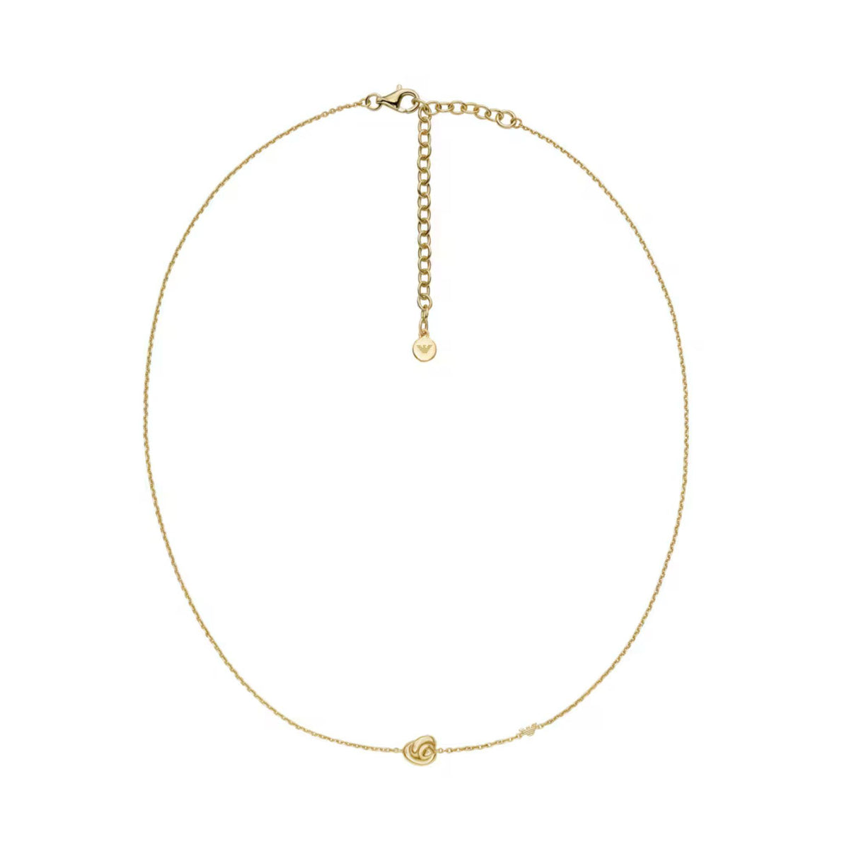 Gold tone knot pendant choker-style necklace with adjustable extender chain