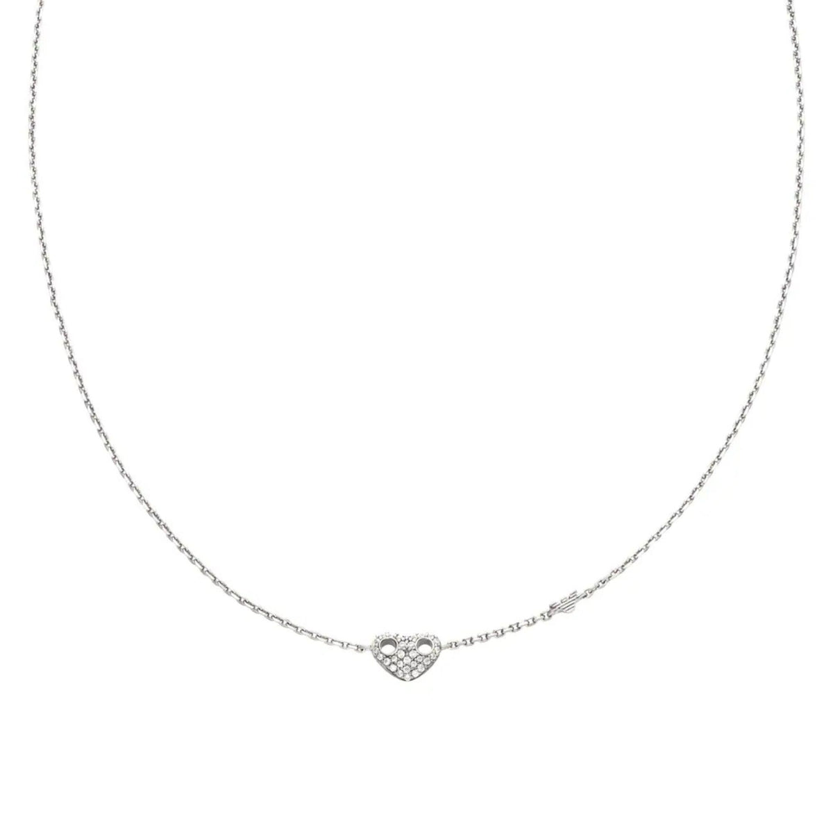 Close-up view of Emporio Armani Marina's Love ladies sterling silver necklace EG3646040 featuring a crystal pavé heart charm