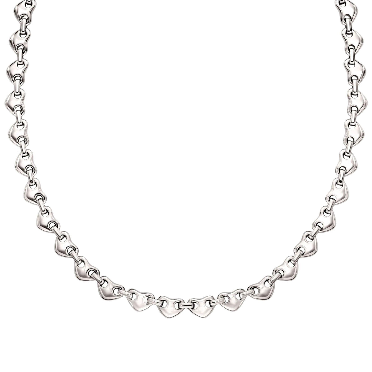 Silvery women's chain necklace with linked heart-shaped charms