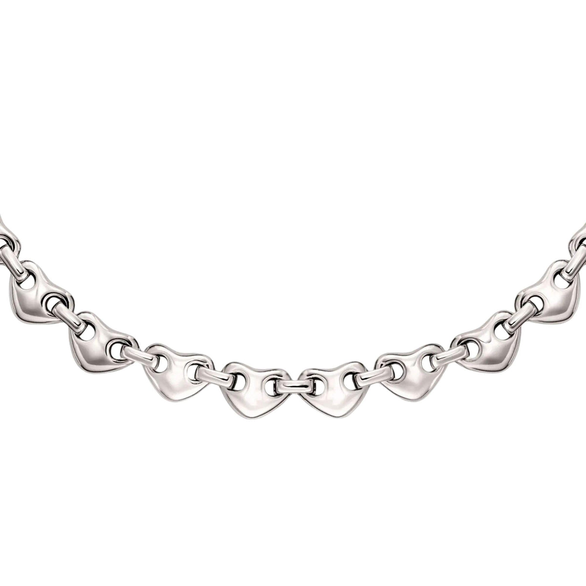 Silvery women's chain necklace with repeating heart-shaped charm links