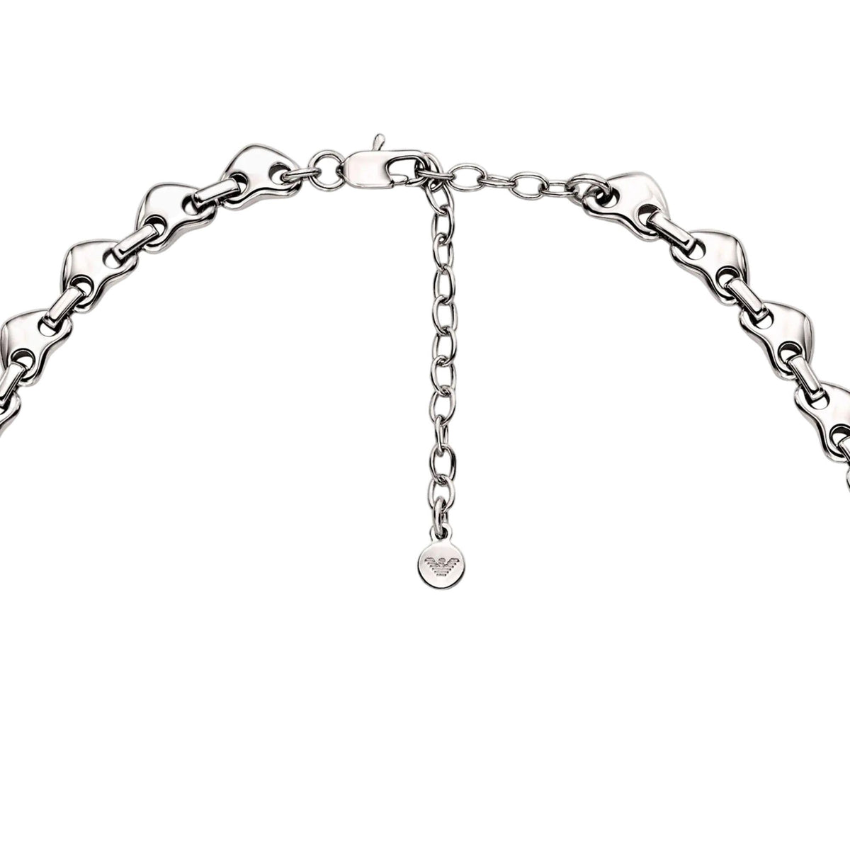 Silvery necklace clasp with short extender and small heart logo charm