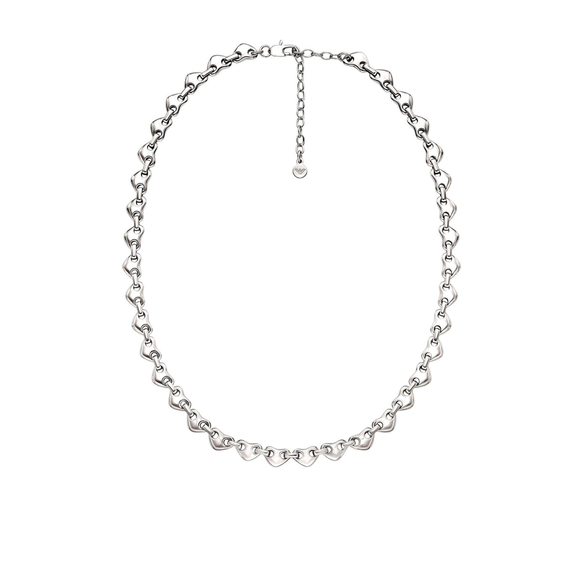 Silvery women's chain necklace with heart-shaped charms and hanging pendant