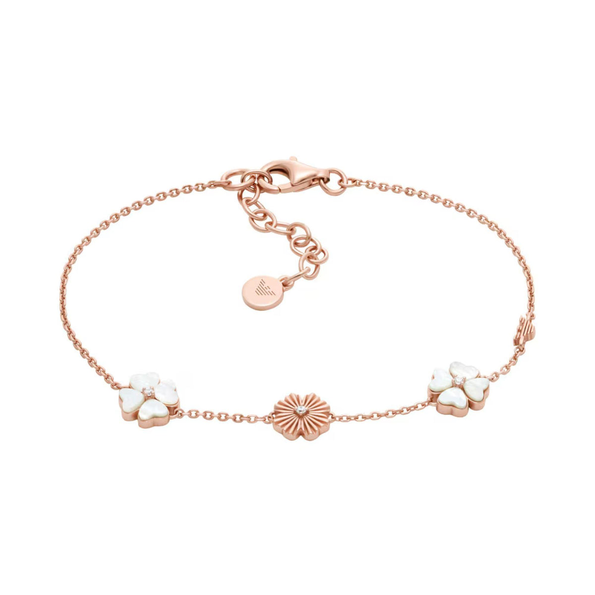 Emporio Armani sterling silver bracelet with clover charms and rose-gold links