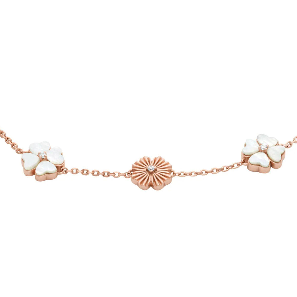 Emporio Armani clover charm bracelet with white enamel petals and flower center