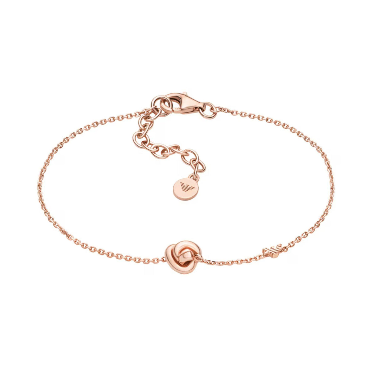 Rose gold-tone bracelet with heart charm and circular clasp detail