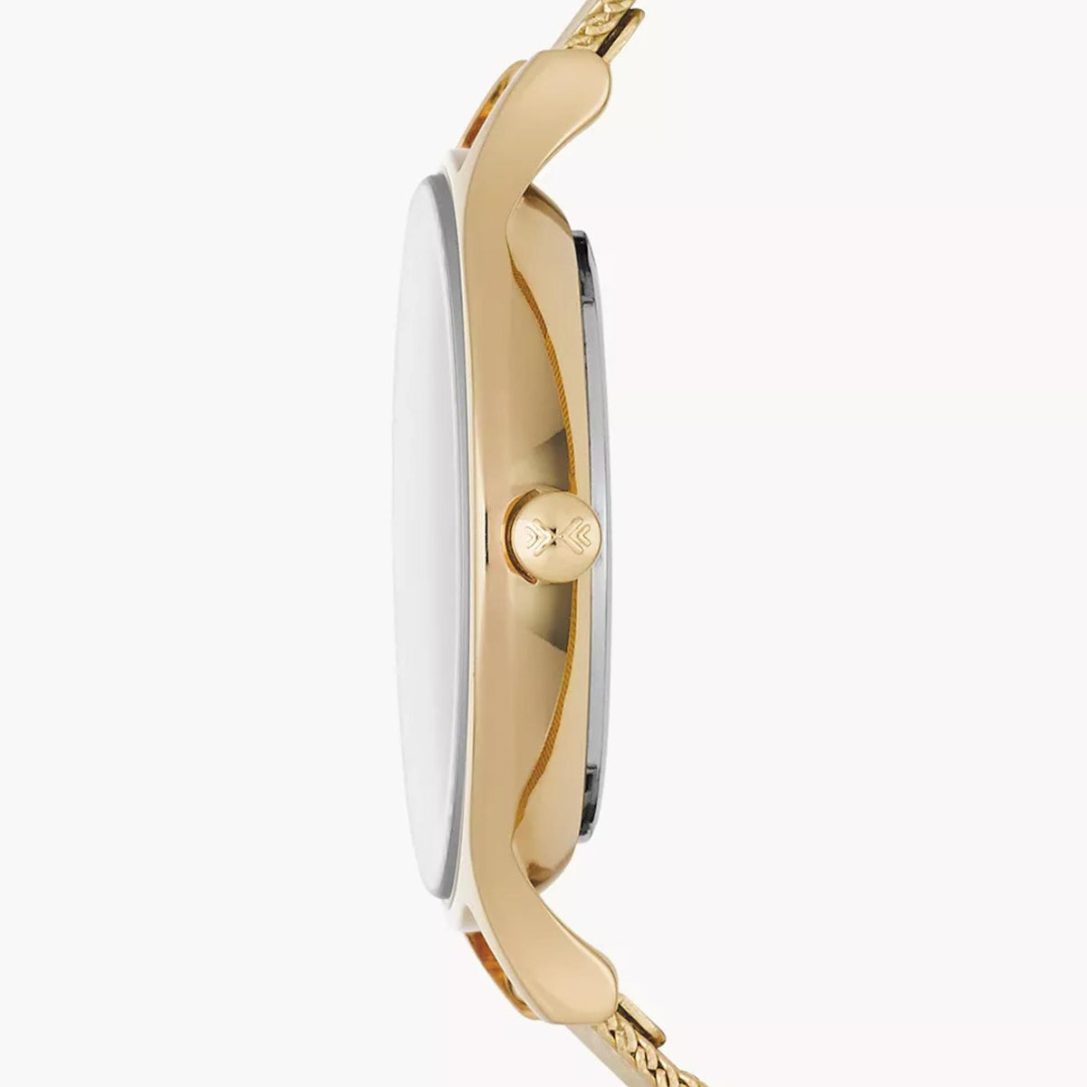 Skagen Anita Lille ladies quartz watch SKW2150 side profile with gold-tone case and mesh bracelet