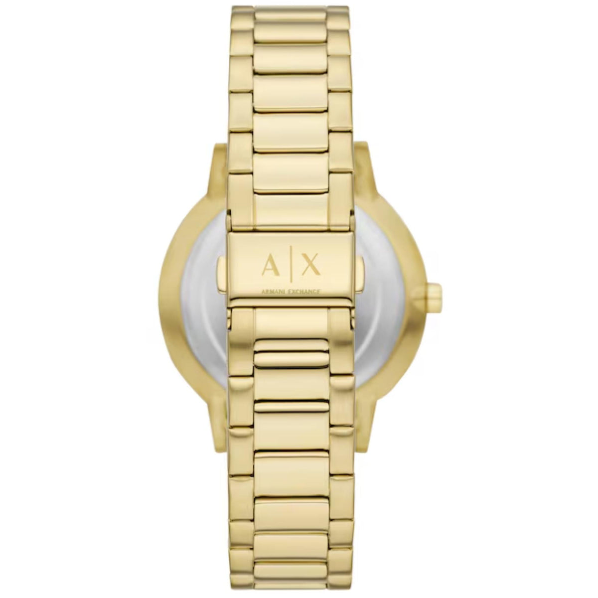 Armani Exchange Cayde AX7144SET rear view showing steel folding clasp with engraved logo detail