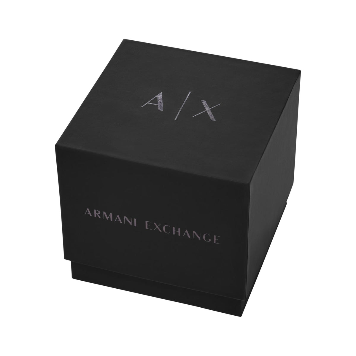 Official Armani Exchange black gift box packaging for Leila silver ladies quartz watch AX5724