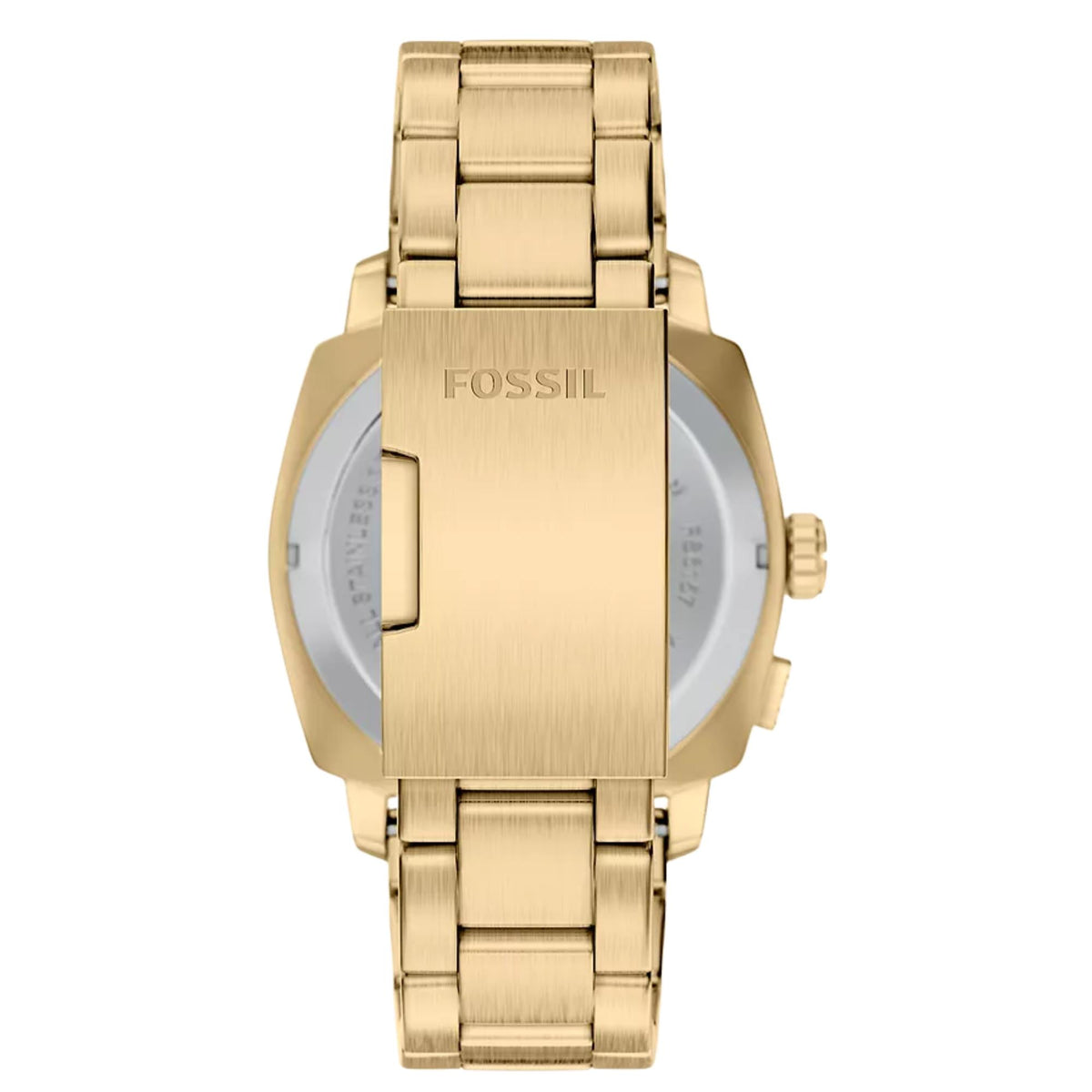 Fossil Machine FS6157 gold-tone watch flat back case and bracelet view
