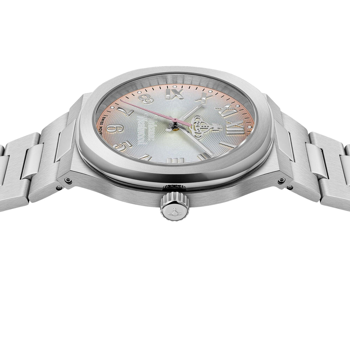 Vivienne Westwood Merton VV318MTSL side profile showing crown detail and steel case profile