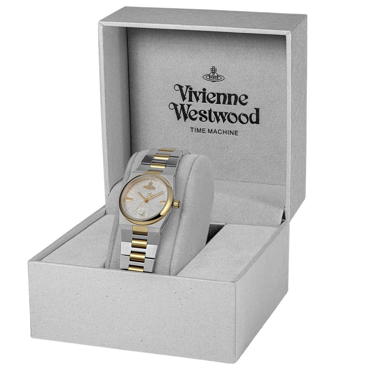 Vivienne Westwood women's quartz watch in gray gift box, silver dial and steel bracelet