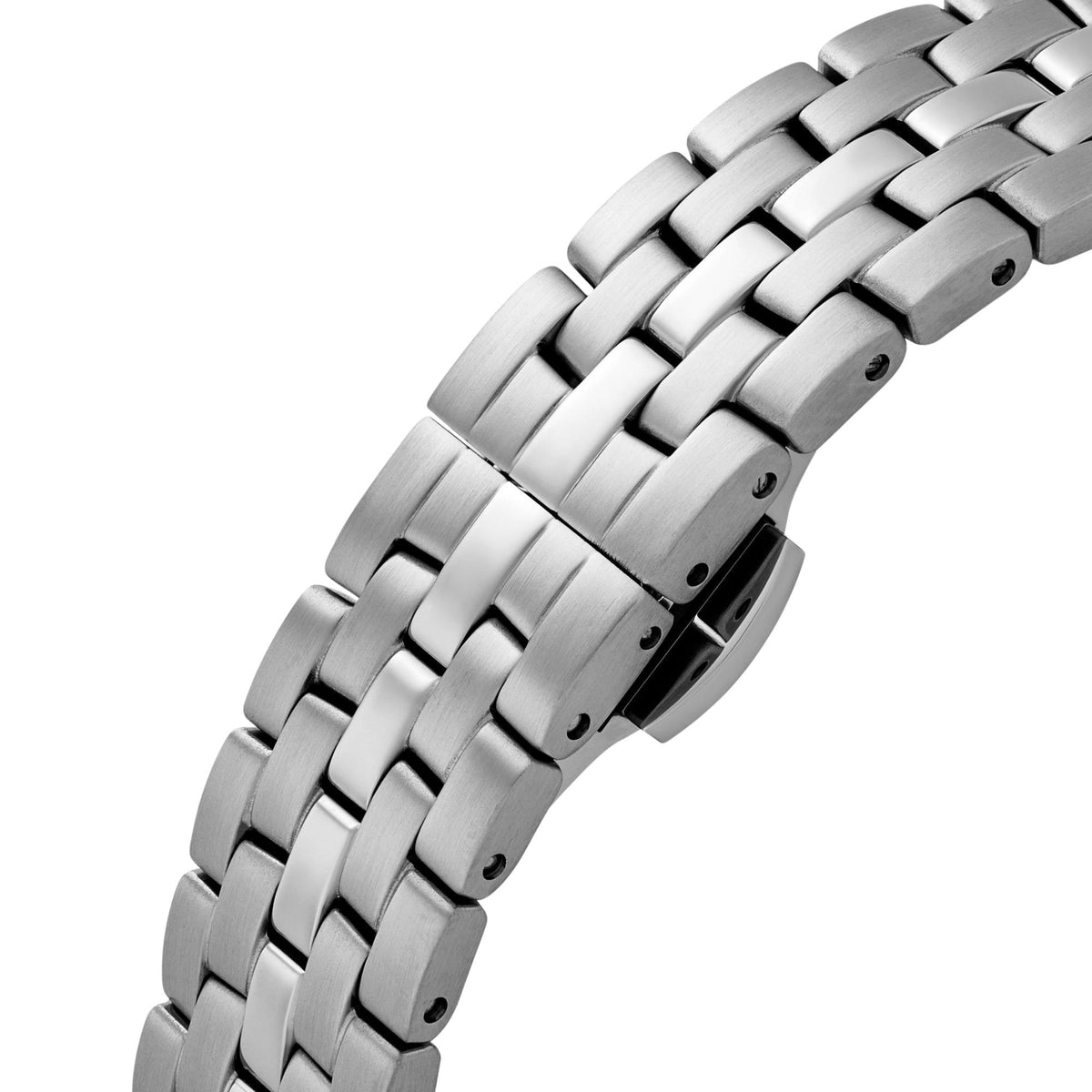 Vivienne Westwood The Brompton VV341LBLSL steel strap and deployment clasp detail