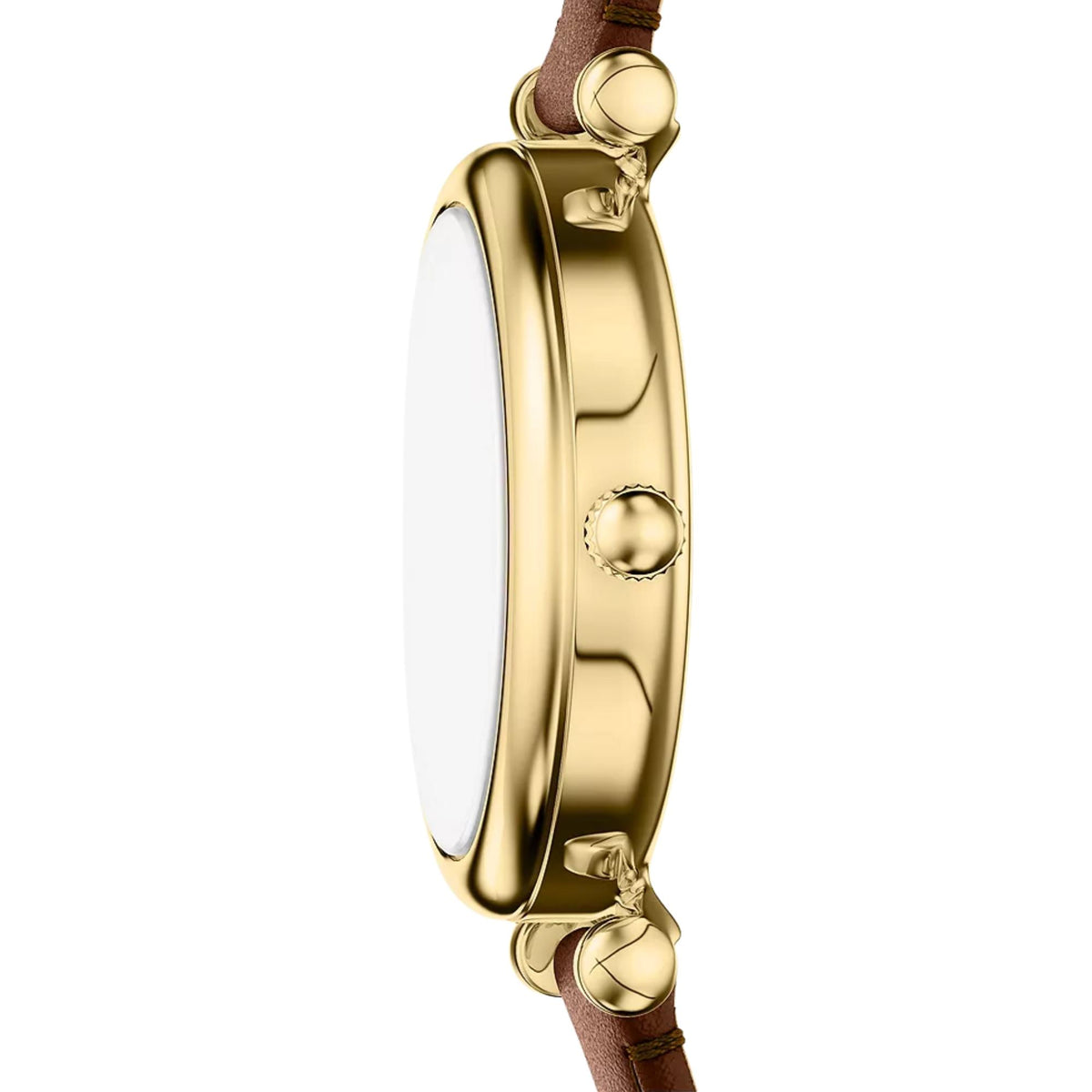 Fossil Carlie Mini ES5464 side profile showing slim case profile with textured crown
