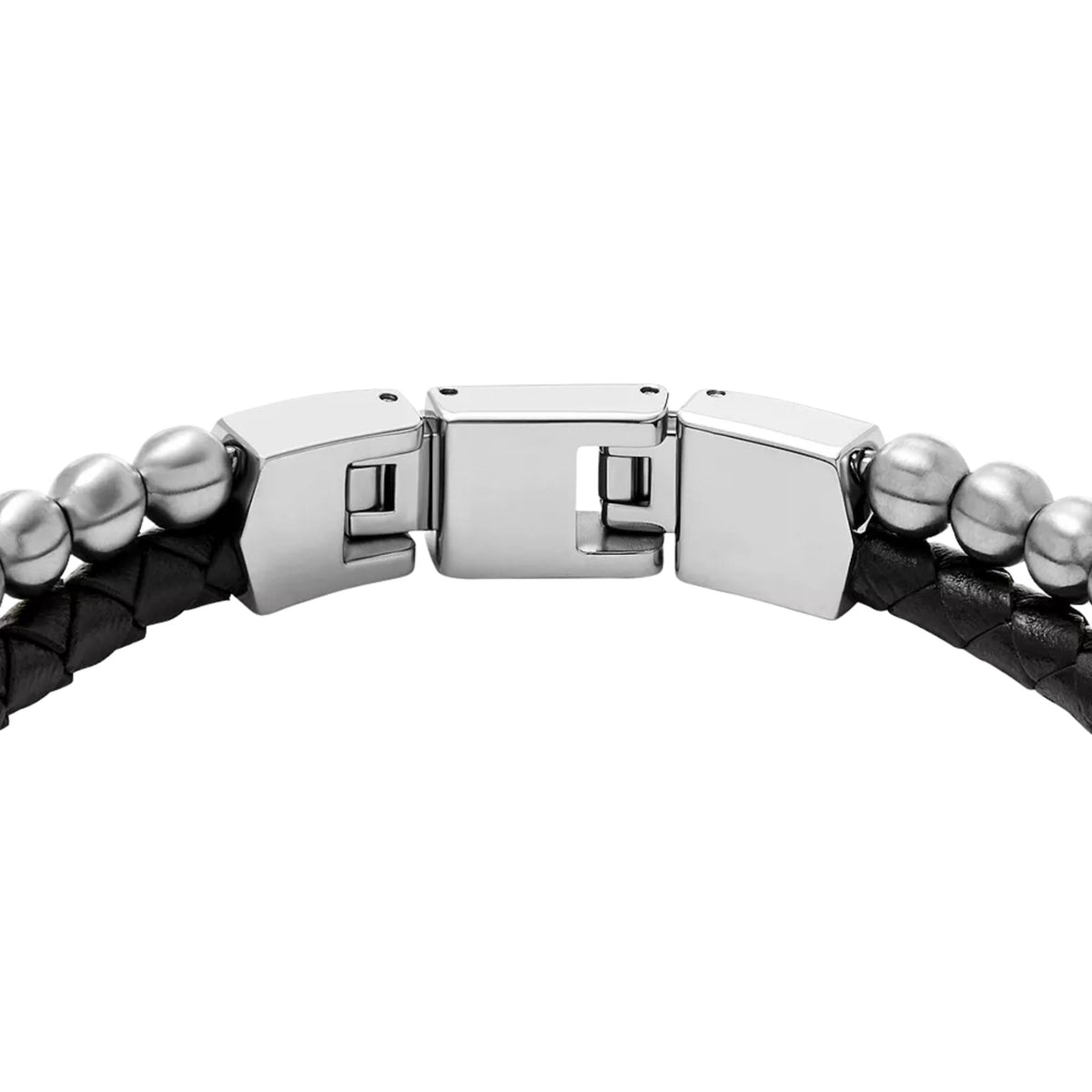 Men's black leather multi-strand bracelet with silver-tone hinged clasp