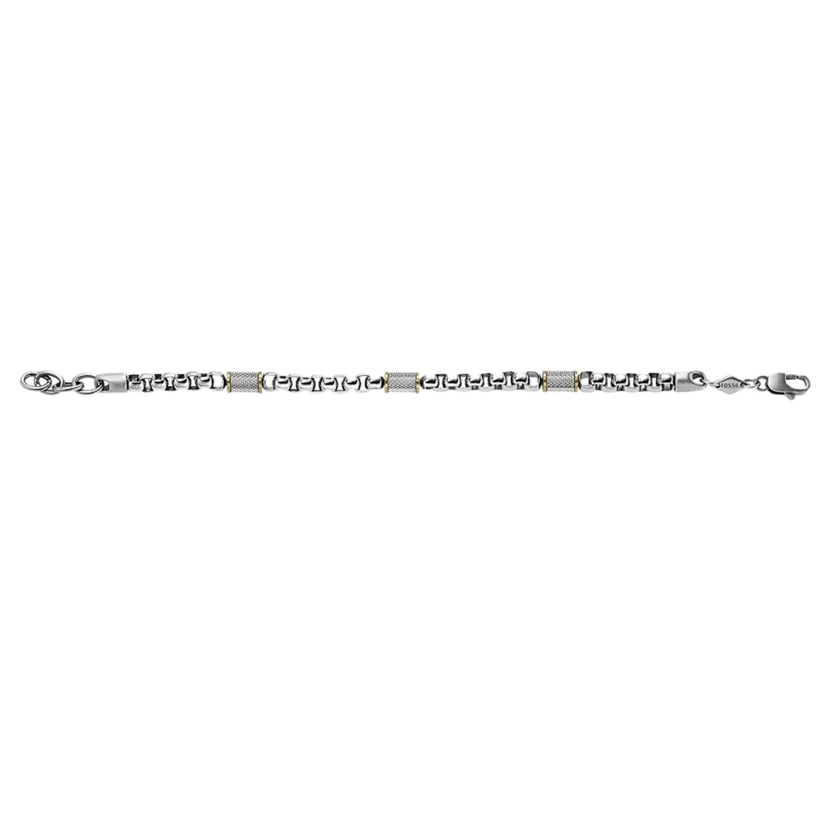 Men's stainless steel chain bracelet with adjustable extender and textured mid section