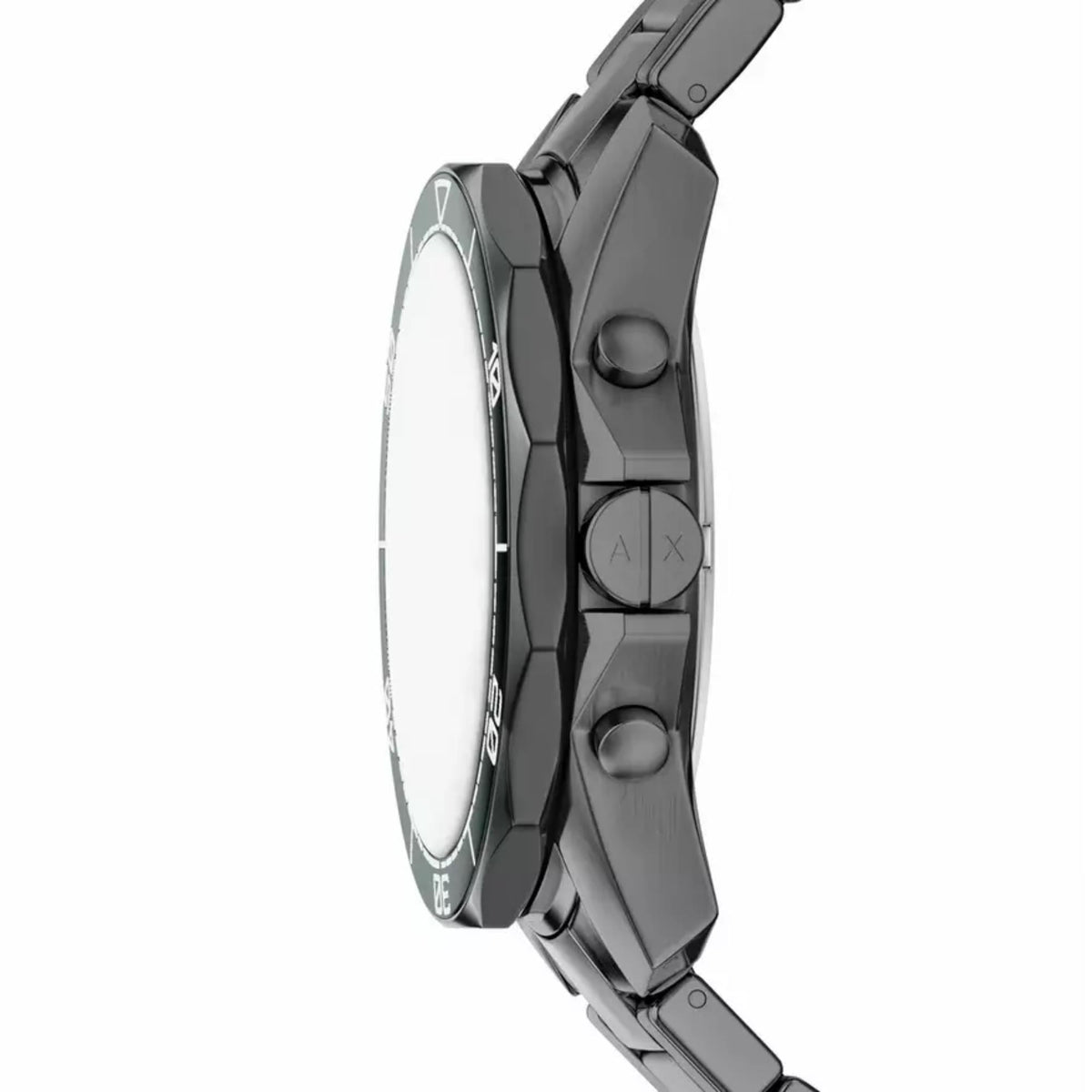 Armani Exchange Spencer AX1972 side view showing pushers and crown detail