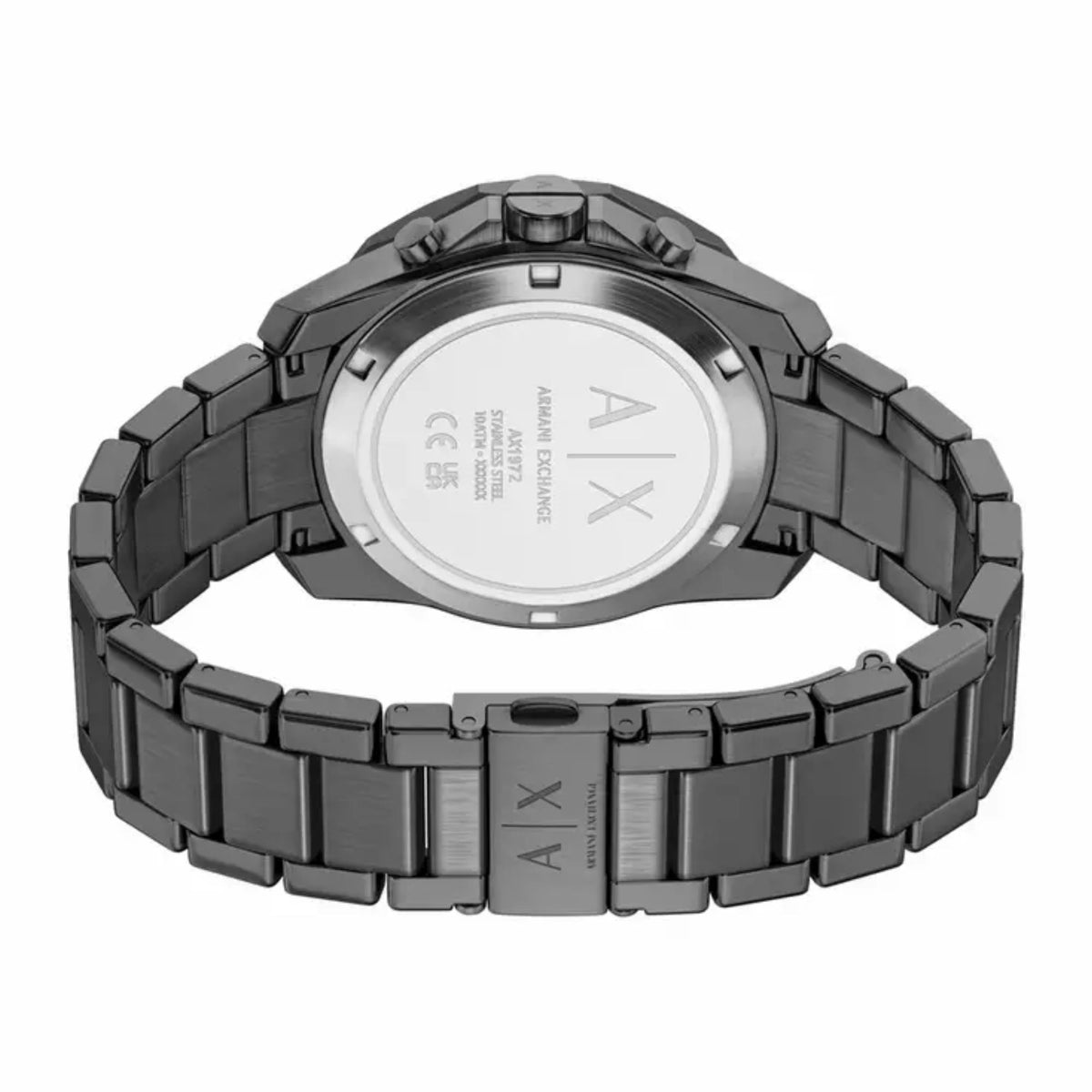Armani Exchange Spencer AX1972 case back view with open bracelet