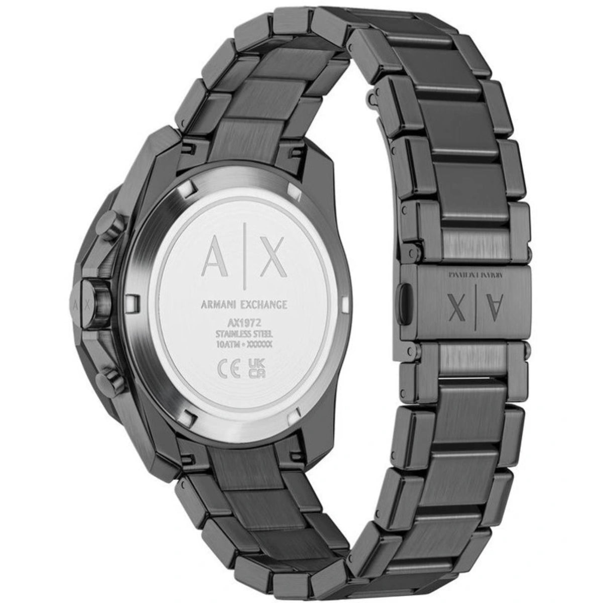 Armani Exchange Spencer AX1972 engraved stainless steel case back close up