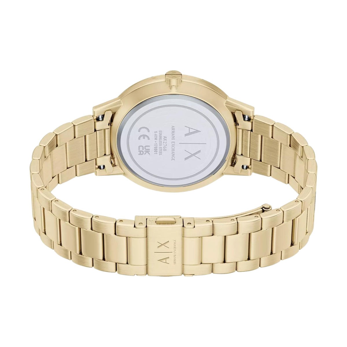 Gold-tone steel watch and bracelet with clasp and engraved AX branding