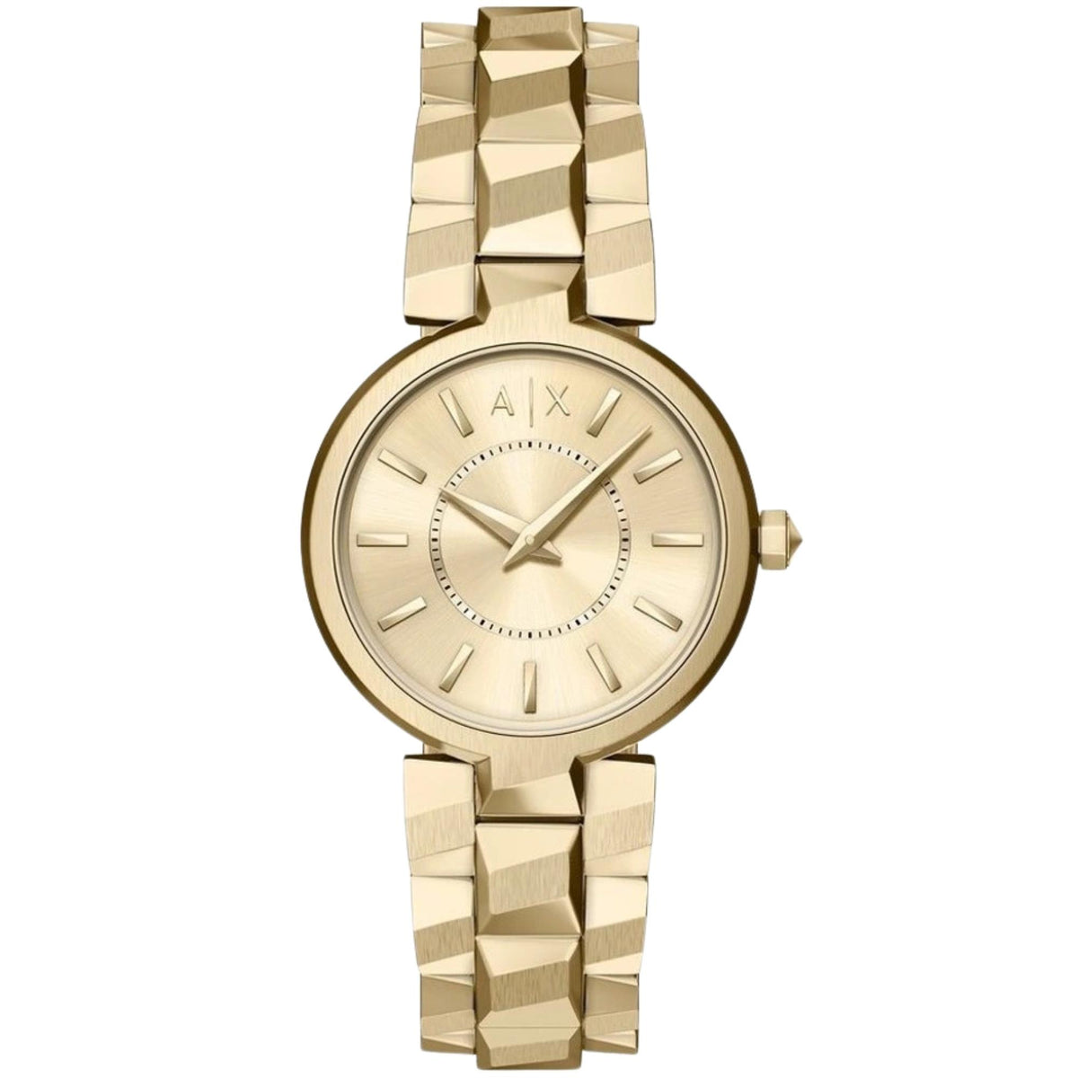 Armani Exchange Audora 34mm AX4407 gold dial steel quartz watch front view