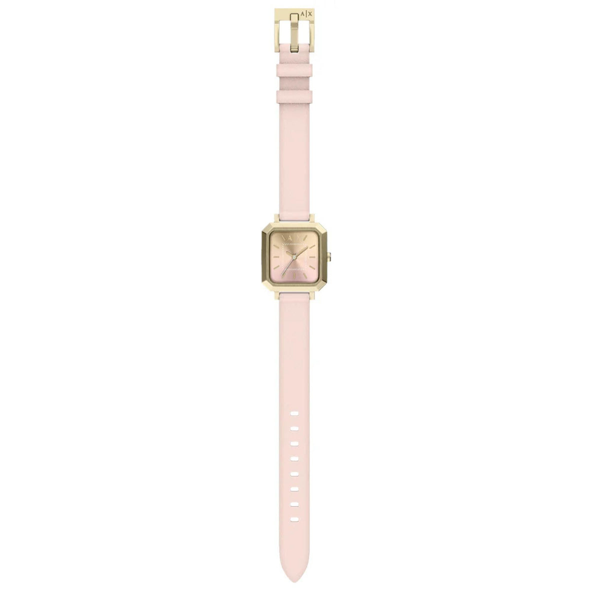 Armani Exchange Leila AX5737 pink dial leather ladies watch full flat lay view