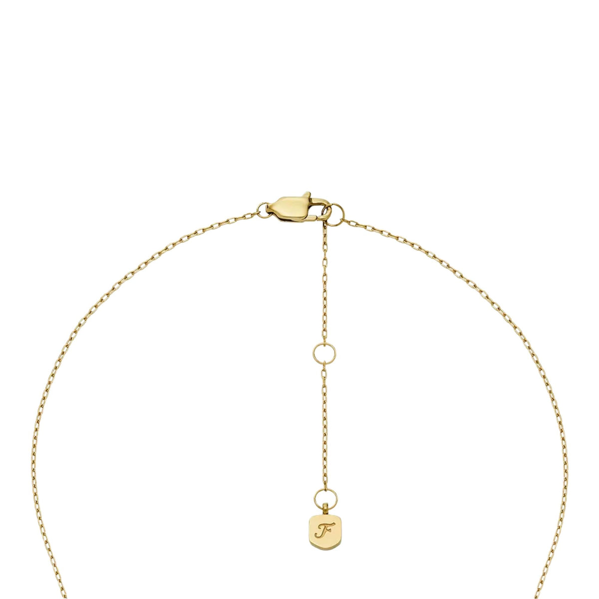 Gold-tone pendant necklace with lobster clasp and dangling small F charm on chain