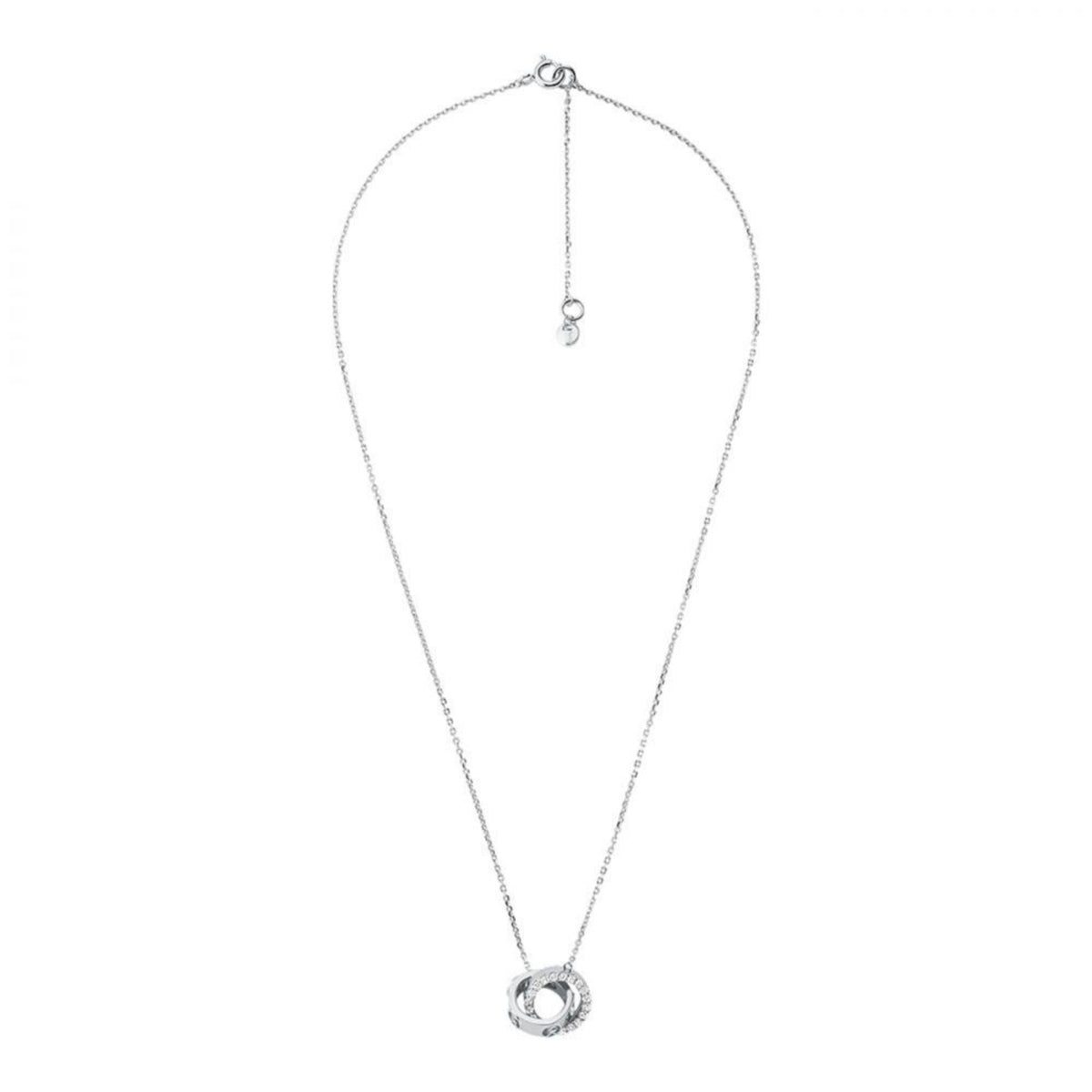 Silver-tone women's necklace with long chain and round pave pendant
