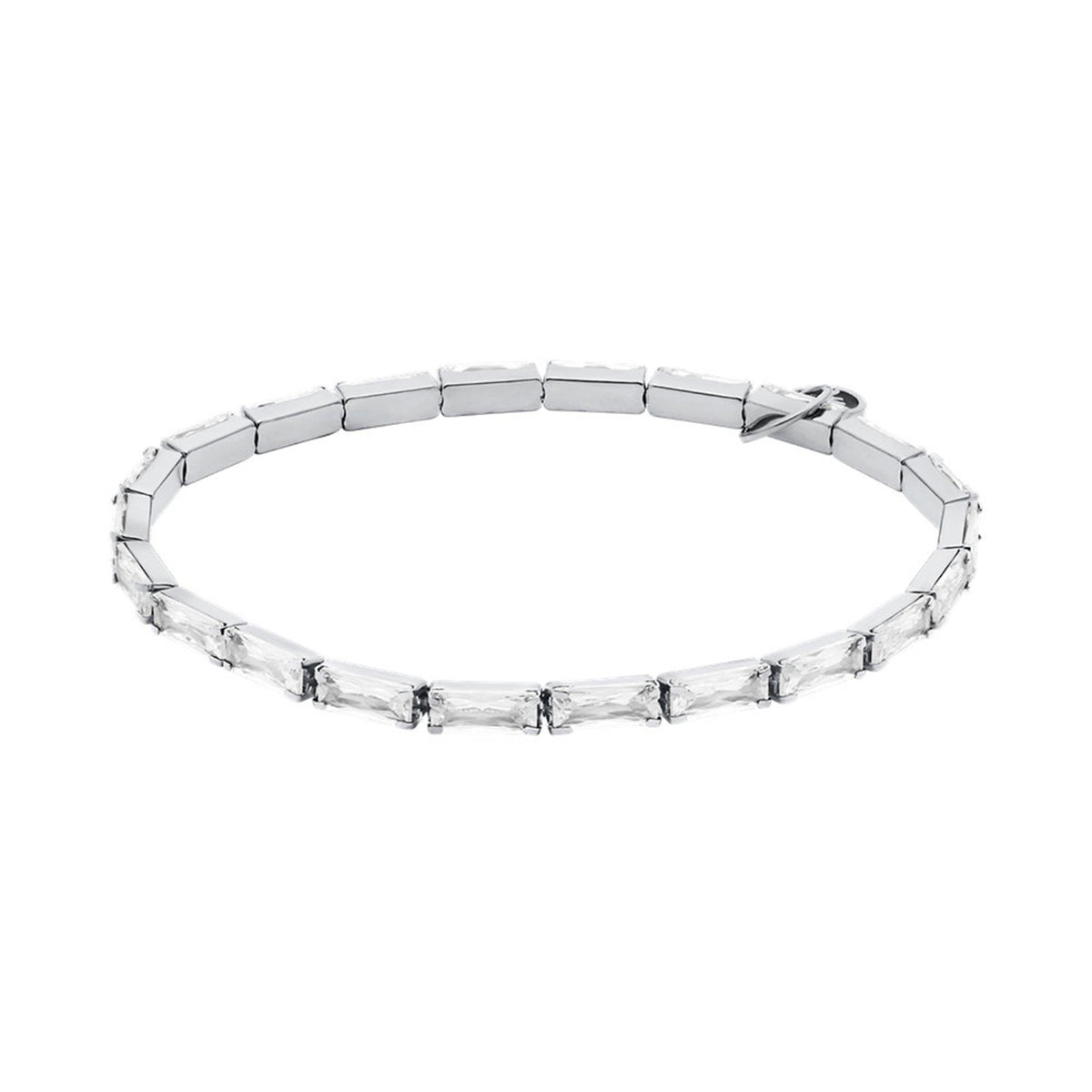 Silver-tone women's bracelet with linked box segments and small clasp
