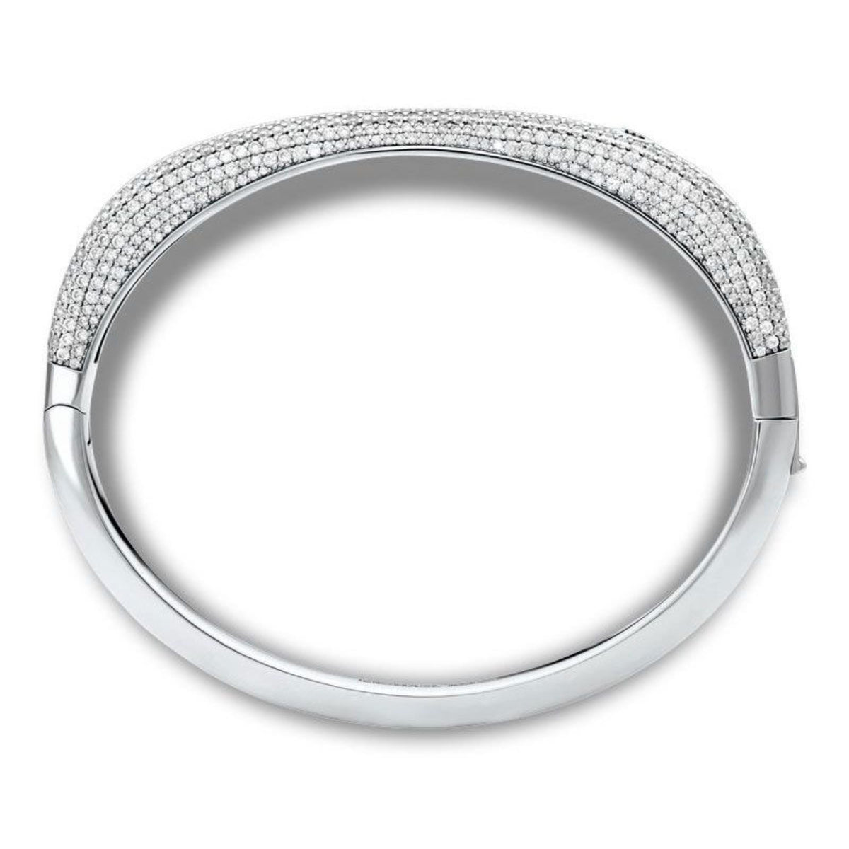 Silver-tone open cuff ring with rhinestone top band and smooth edges