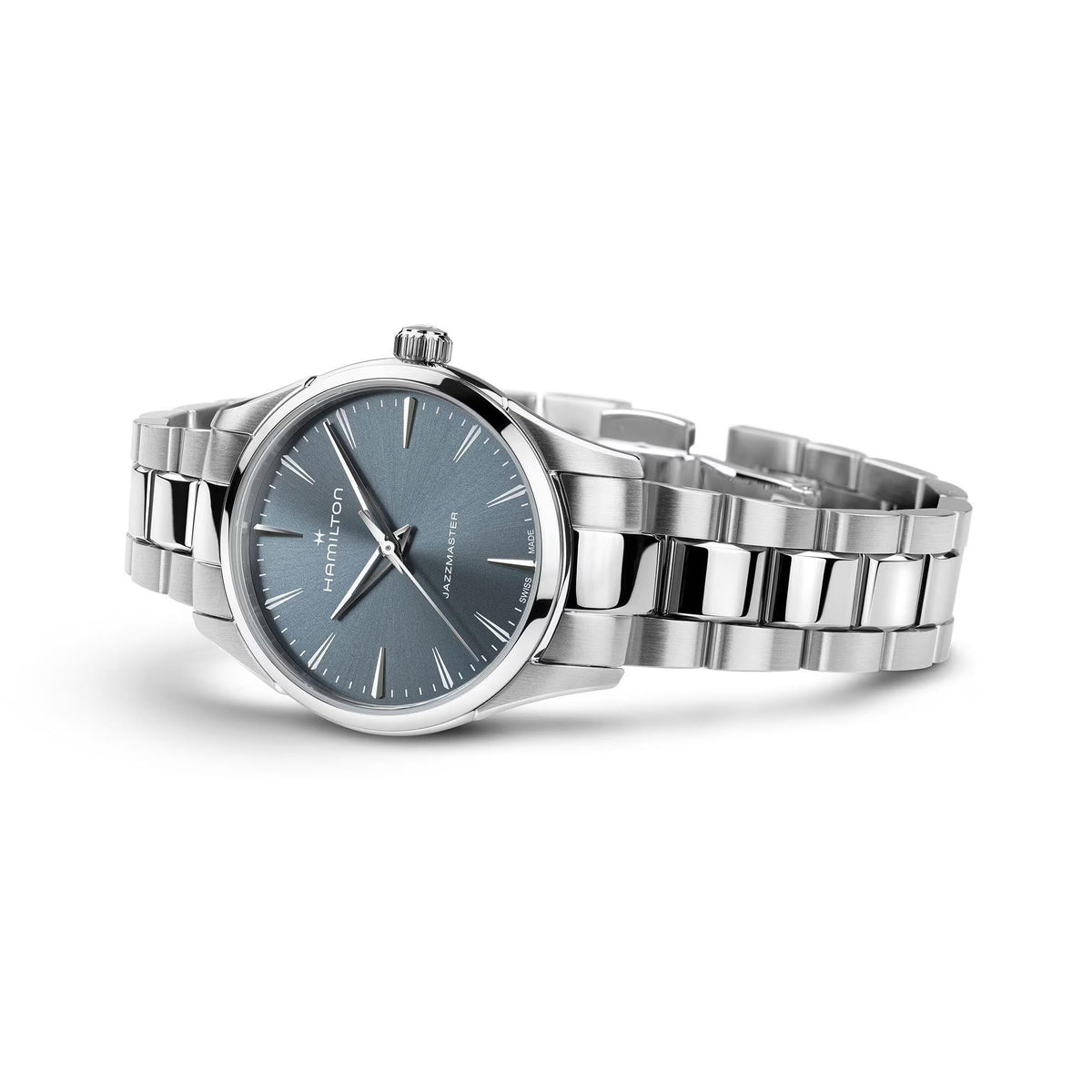 Hamilton Jazzmaster 32mm H32301141 watch with a blue dial and stainless steel bracelet
