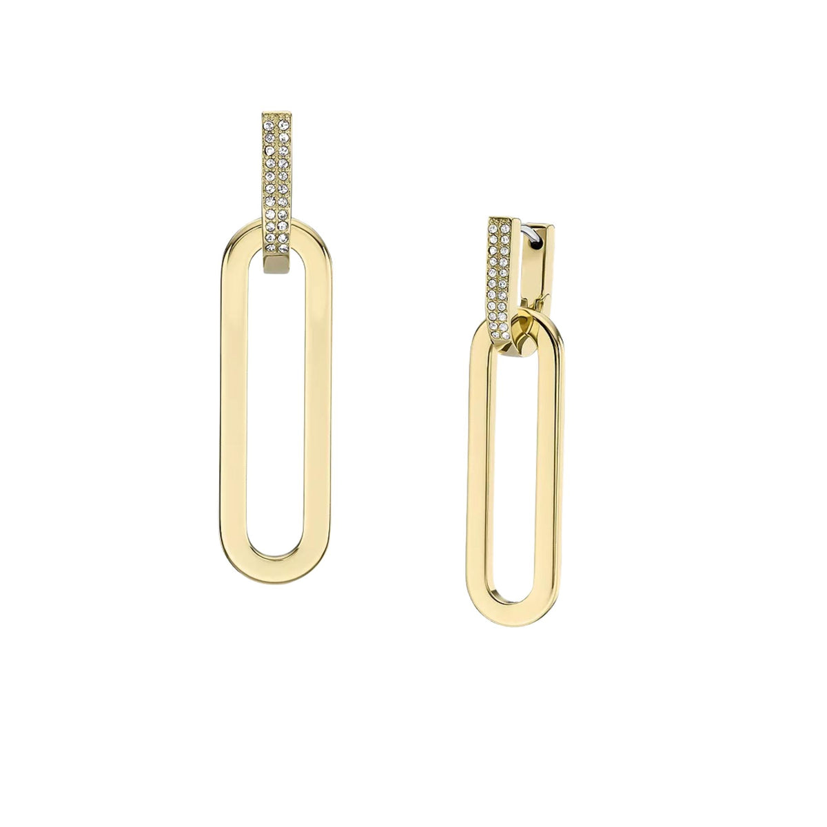 Fossil gold-tone drop earrings with pavé crystal link detail