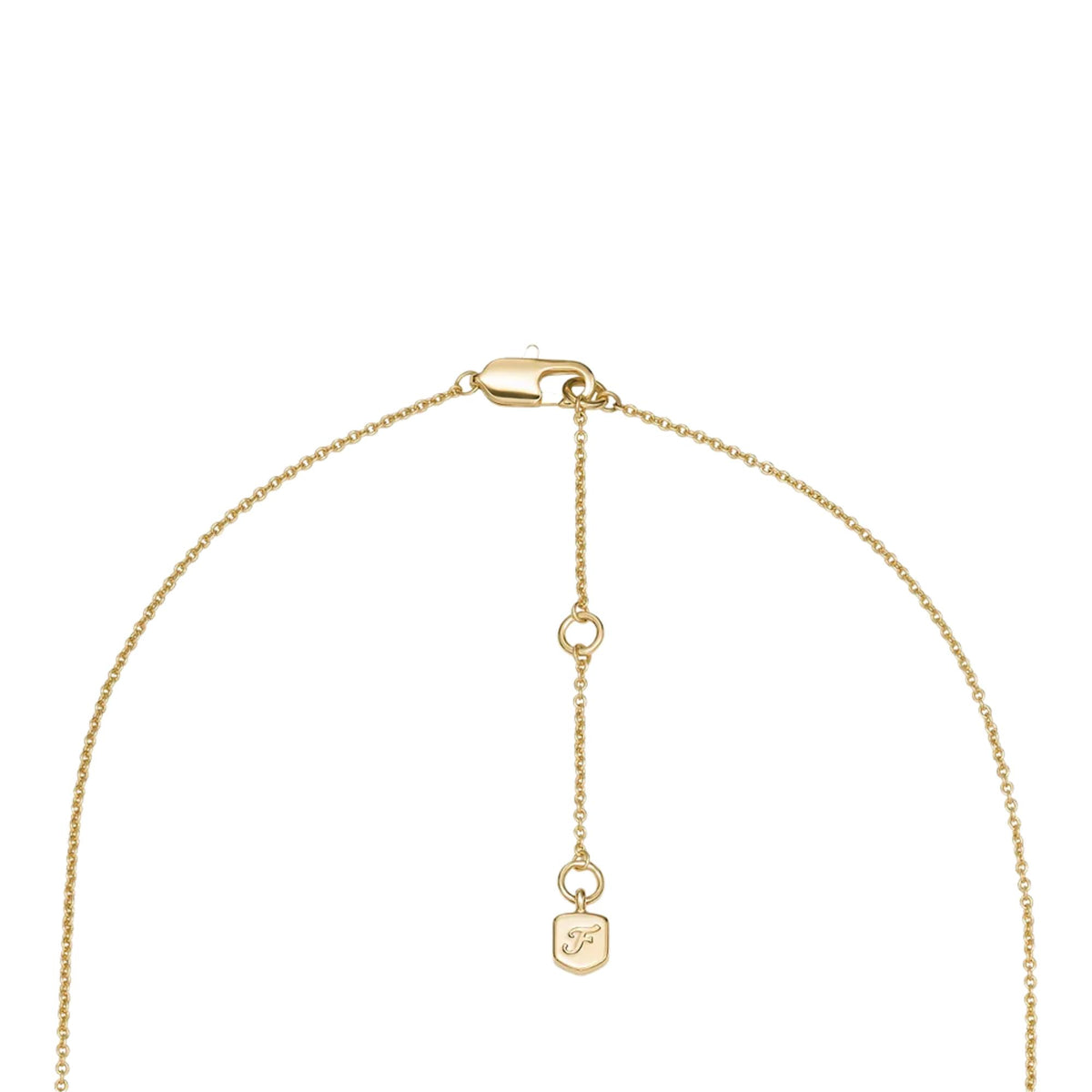 Gold-tone necklace clasp with vertical dangling heart charm detail