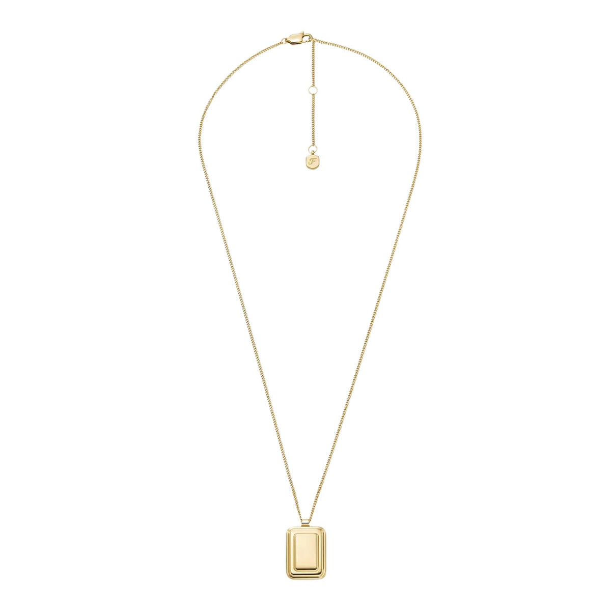 Gold-tone pendant necklace with square medallion and long chain