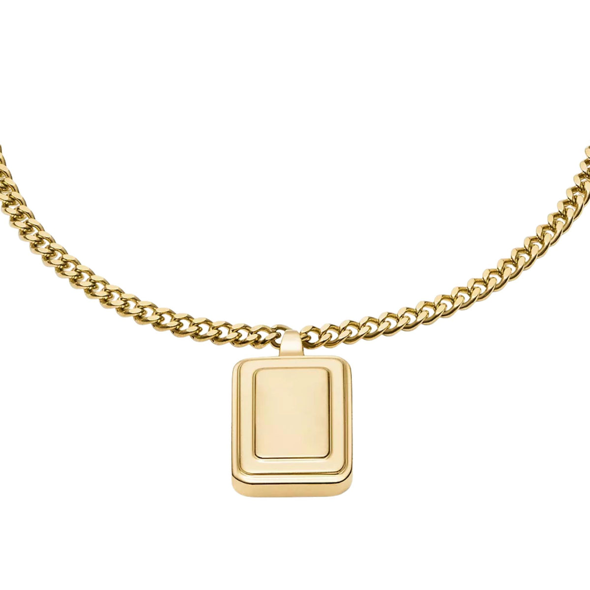 Gold-tone chain bracelet with square logo charm and polished links