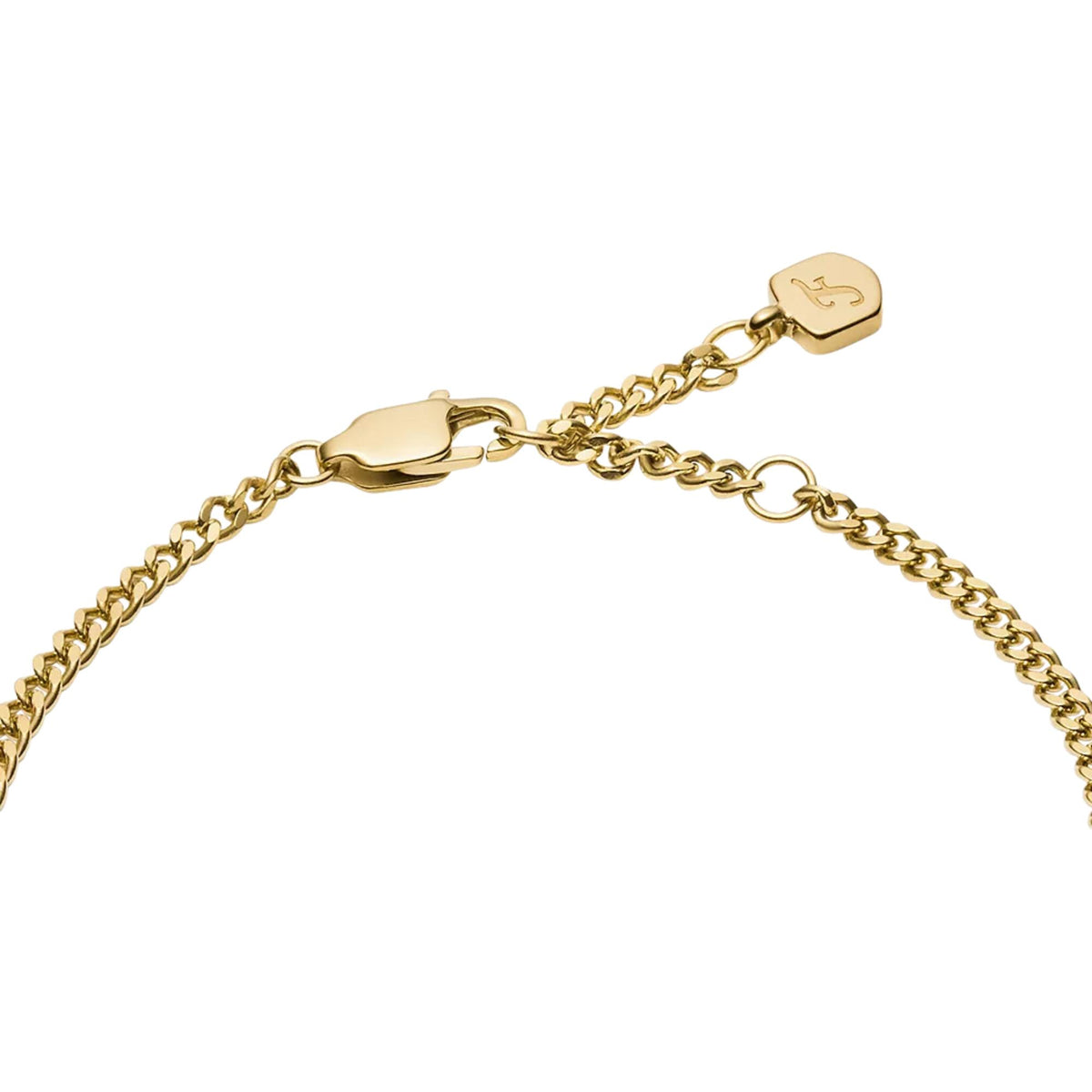 Gold-tone chain bracelet detail with interlocking links and small clasp