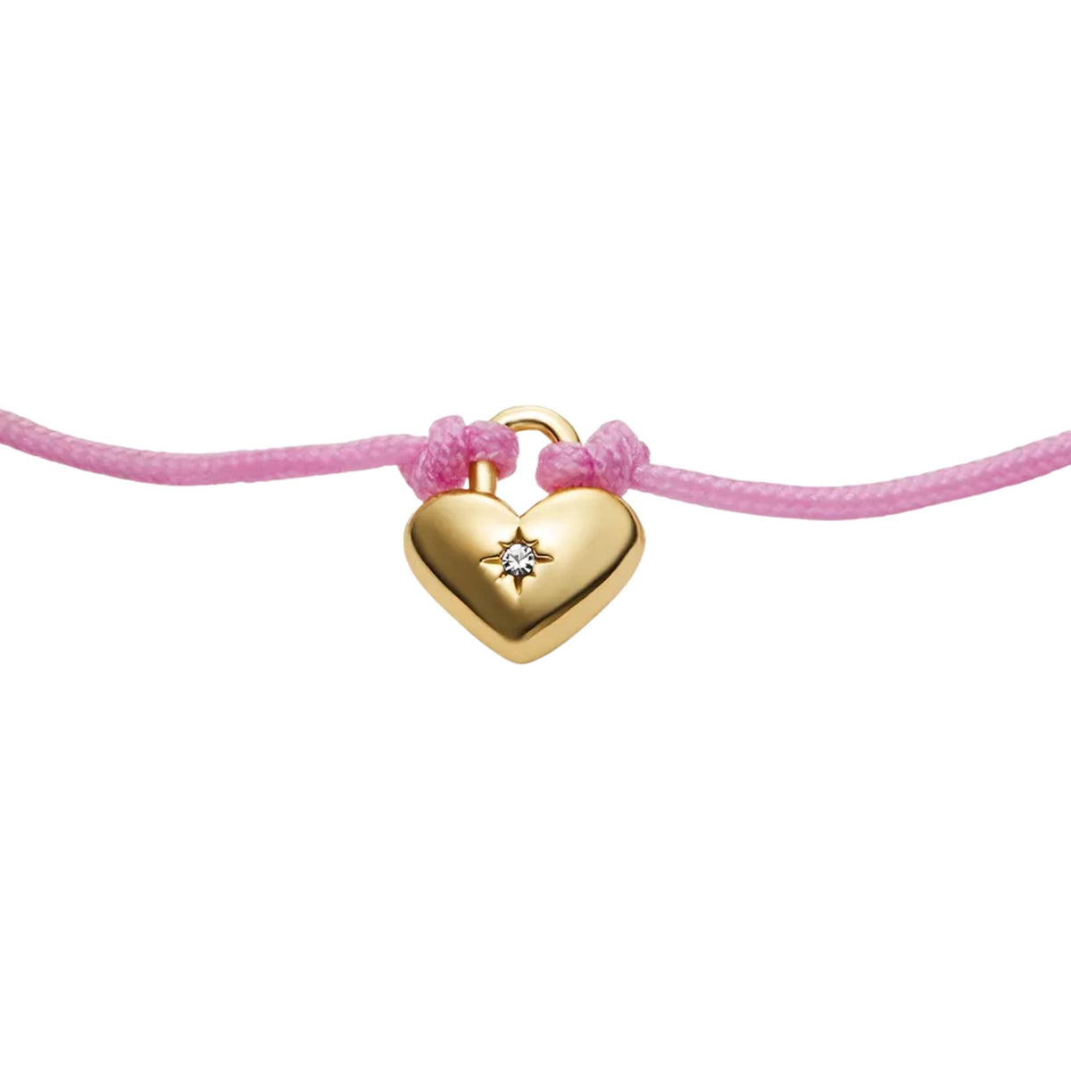 Fossil bracelet with dusty pink knots and large gold heart with star charm