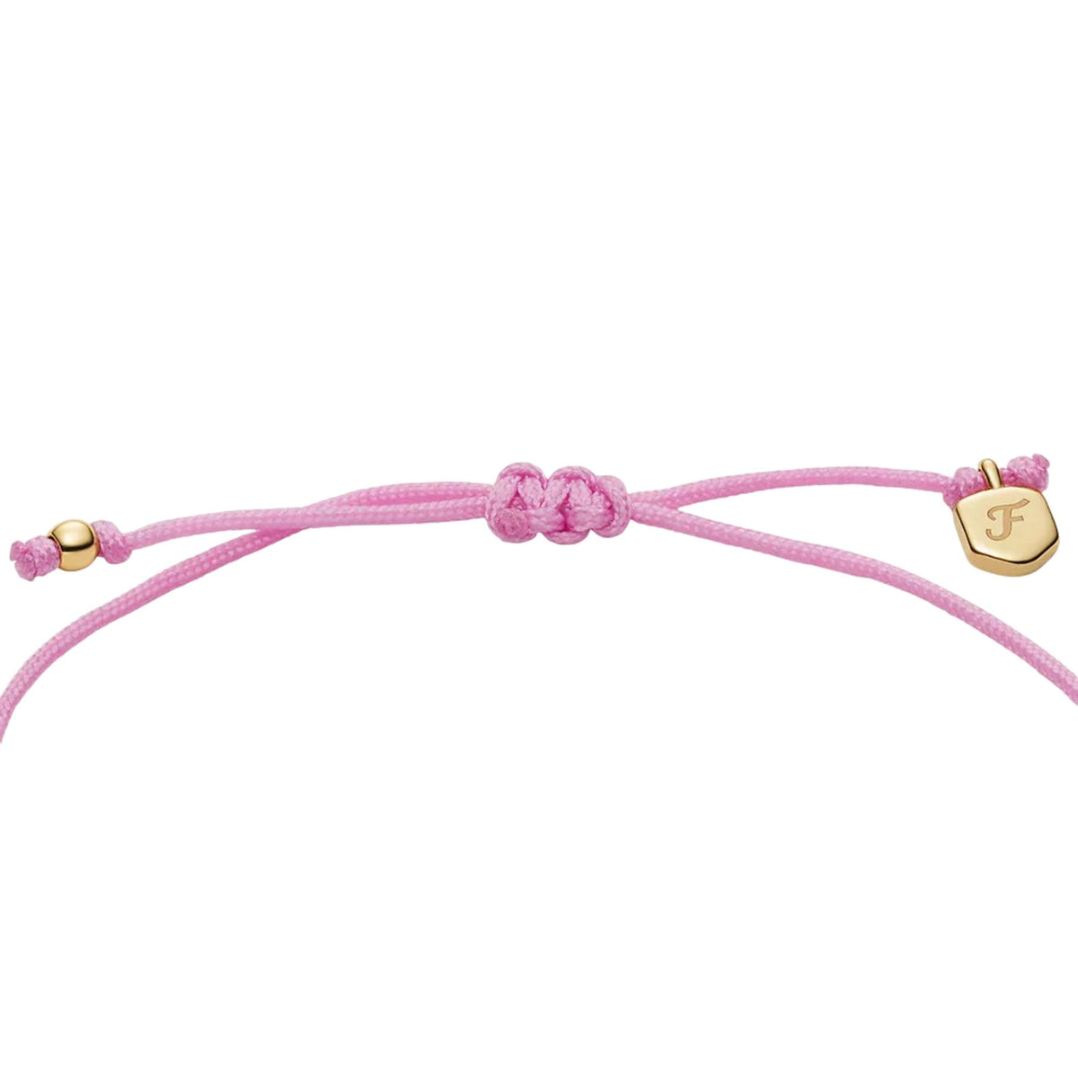Fossil dusty pink cord bracelet with heart pendant and JF tag charm