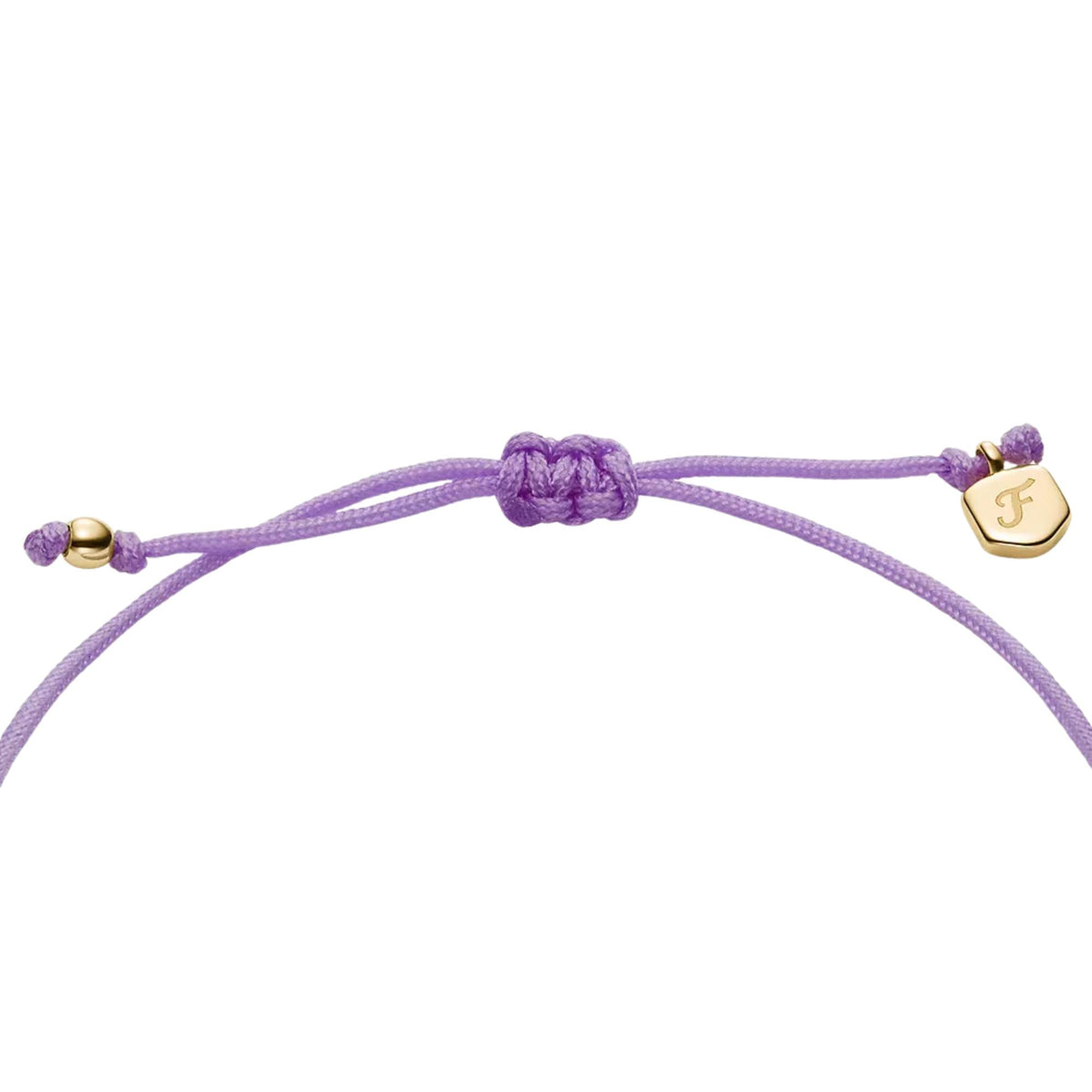 Lavender cord bracelet with gold-tone butterfly clasp charm and purple bead accents