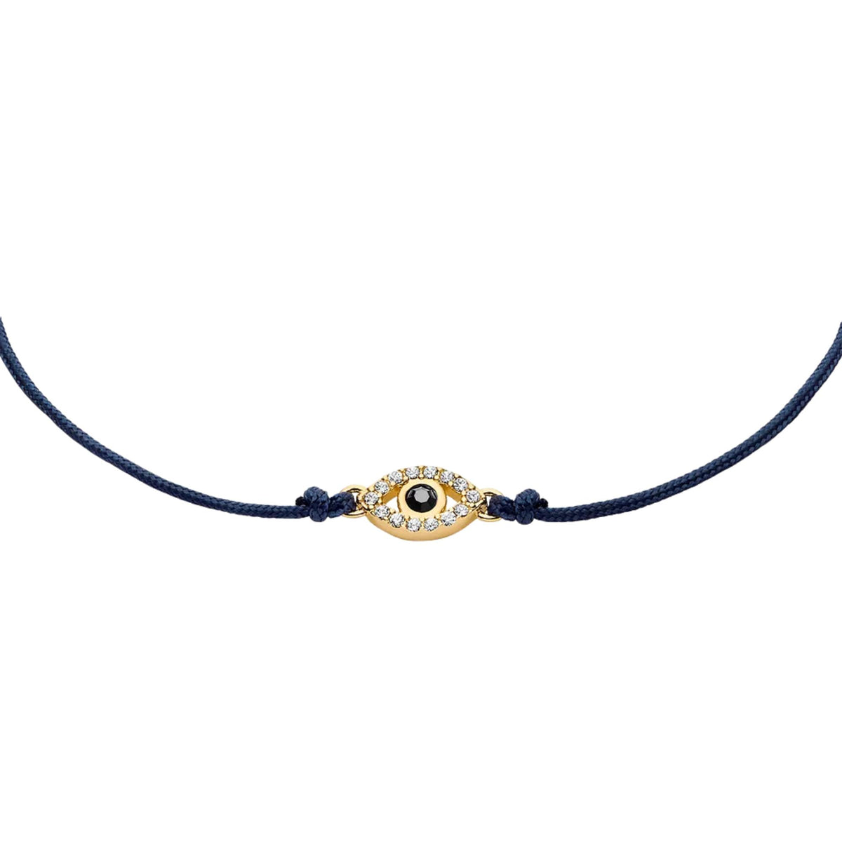 Evil eye centerpiece bracelet with navy cord, gold-tone oval charm with blue eye