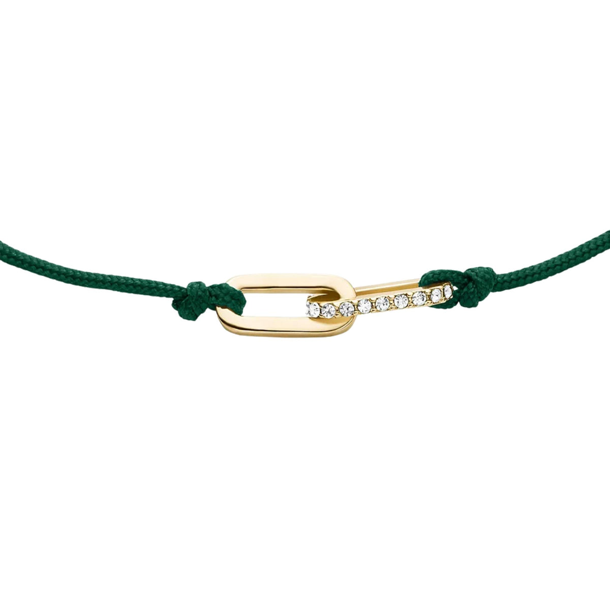 Fossil green cord bracelet with gold-tone link and pavé accents