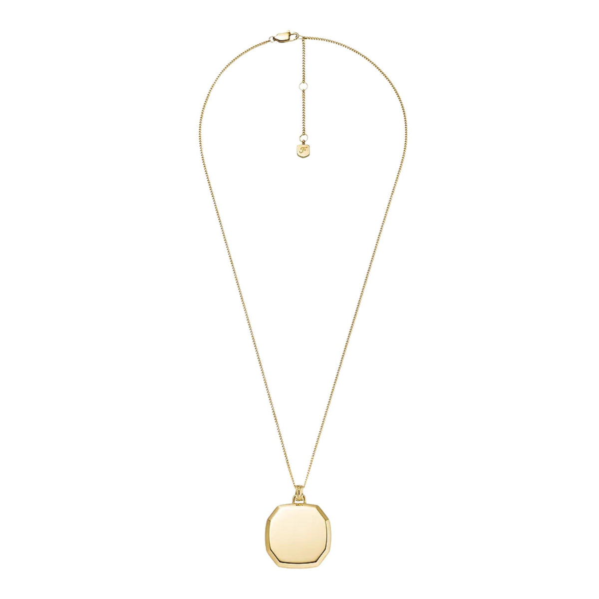 Gold-tone octagon pendant necklace with long thin chain and short drops