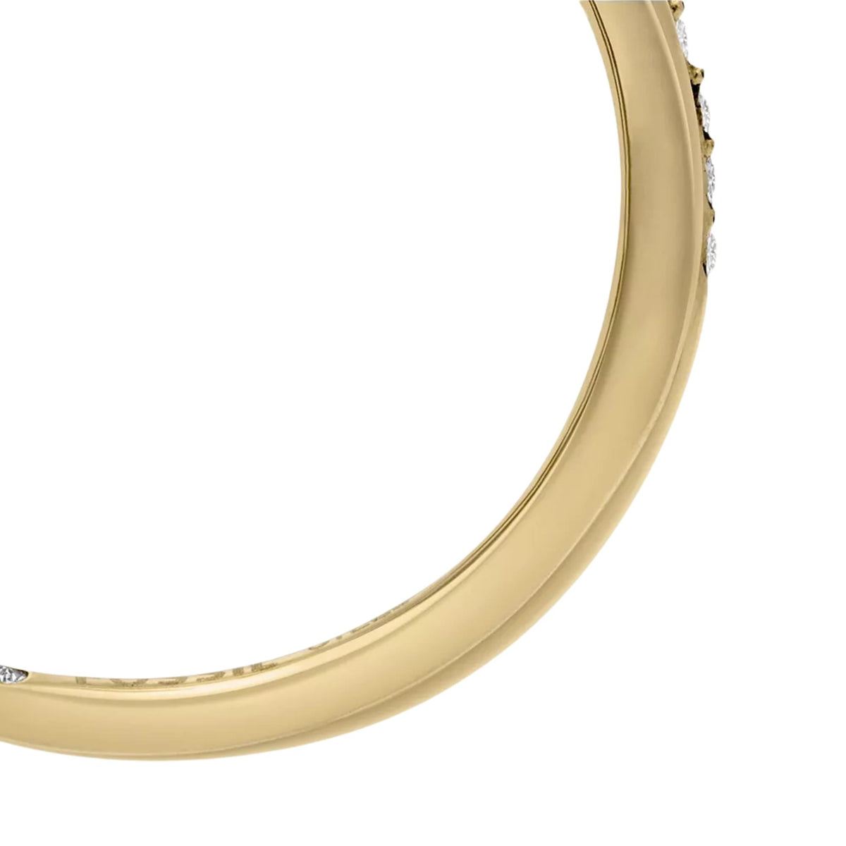 Gold-tone ring band side view with small clear stones along the edge