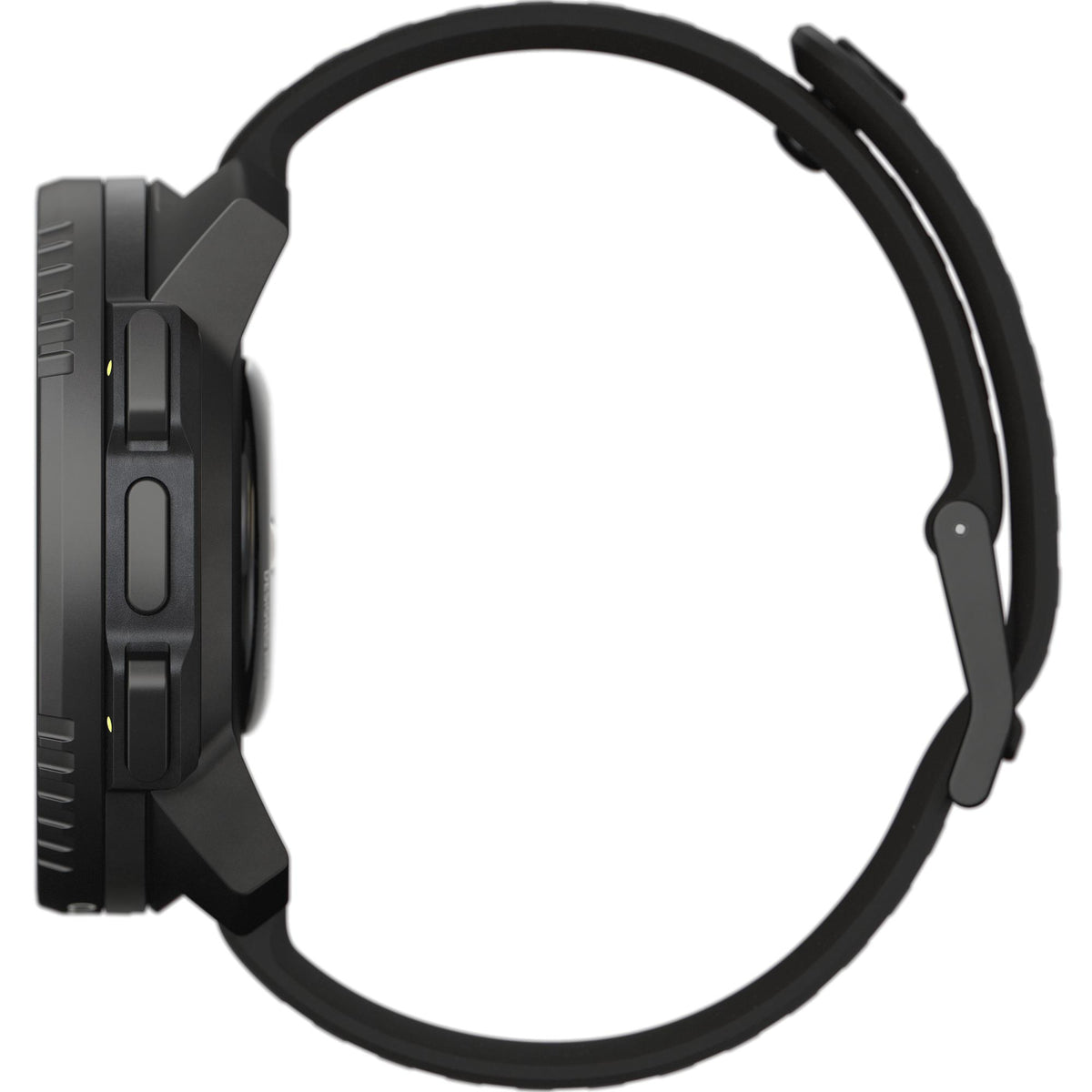 Suunto Vertical SS050862000 All Black Digital Silicone Smart Watch profile view displaying case thickness and side pushers