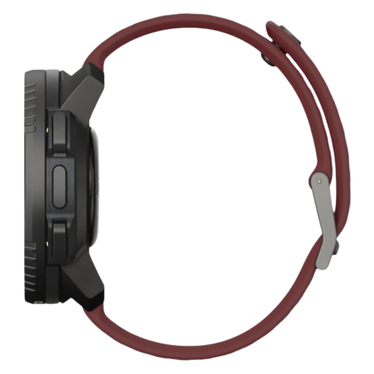Suunto Vertical Black Ruby SS050865000 side profile showing black case pushers and open silicone strap curvature