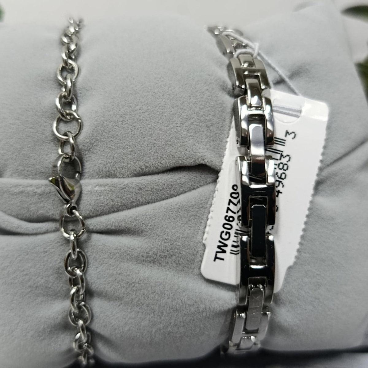Timex Trend silver-tone stainless steel watch bracelet links and chain with heart pendant bracelet, showing brand tag