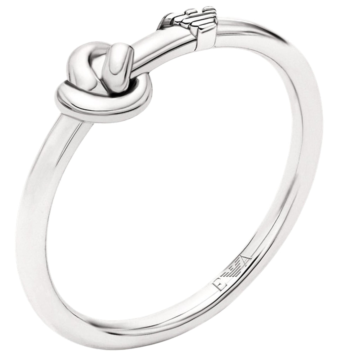 Emporio Armani women's polished silver ring with oval center and side logo engraving