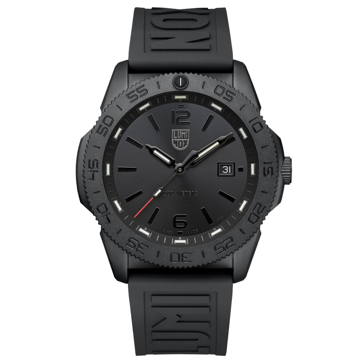 Luminox Pacific Diver black dial rubber quartz watch with date window, black bezel