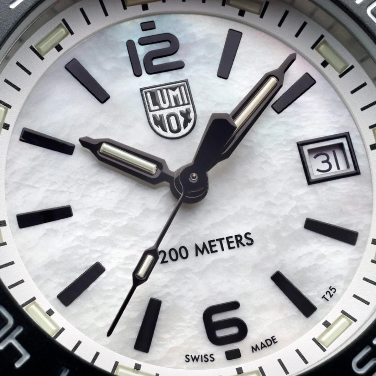 Luminox Pacific Diver XS.3124M mother of pearl dial close up