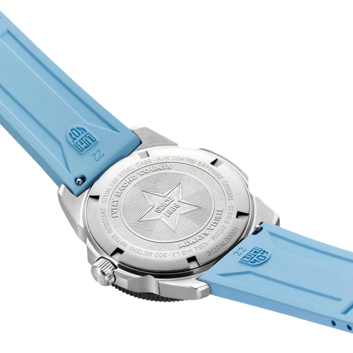 Luminox Pacific Diver XS.3124M engraved stainless steel caseback view